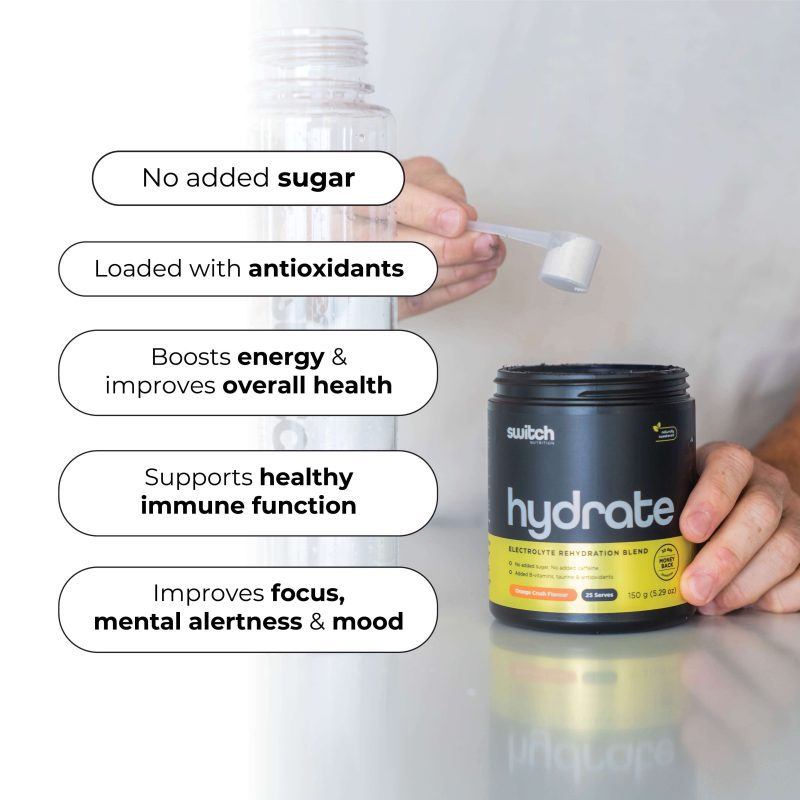 Switch Nutrition Hydrate Tub Product Showing Product Benefits