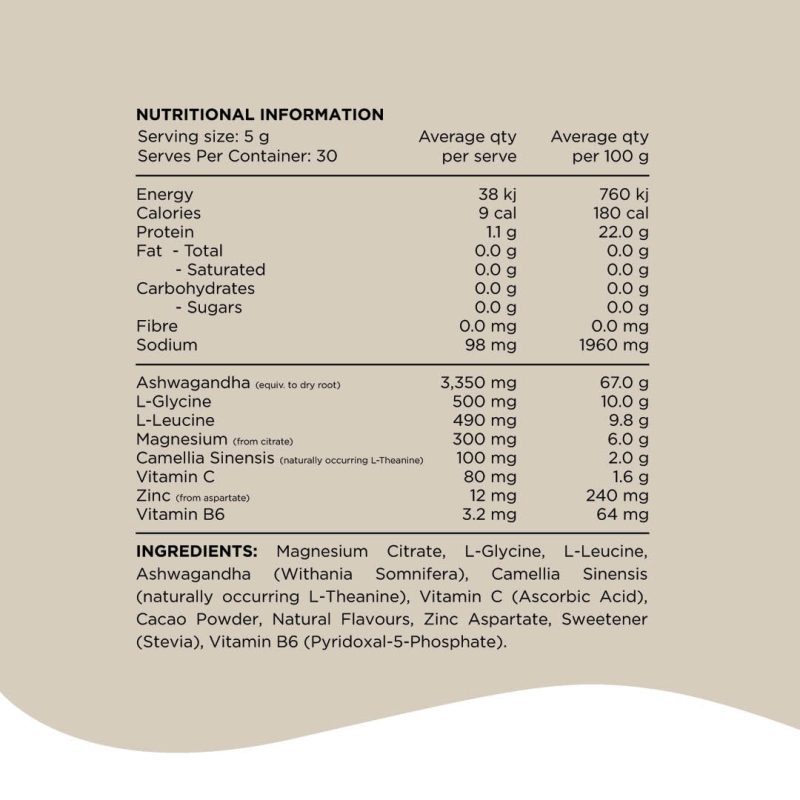 switch nutrition adrenal switch powder nutrtitional information panel